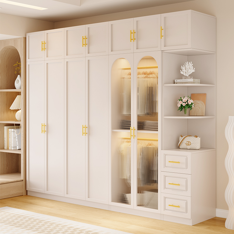 欧派衣柜家用卧室实木新款2024年新款免安装奶油风法式玻璃门大衣