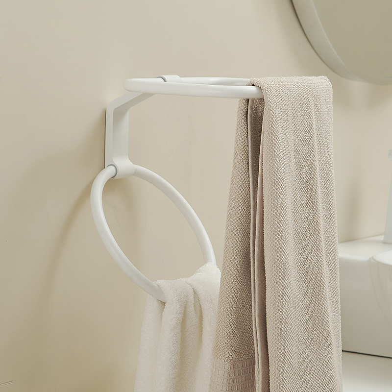 浴室洗手间挂毛巾环毛巾杆挂钩卫生间毛巾架雅白色奶油风太空铝材