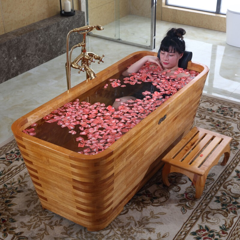杉琦美容院家用橡木泡澡木桶成人沐浴桶木质浴缸泡澡桶木澡盆加厚