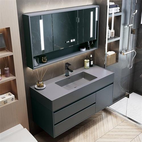 智能实木浴室柜组合简约岩板洗脸洗手台盆卫生间洗漱台镜柜