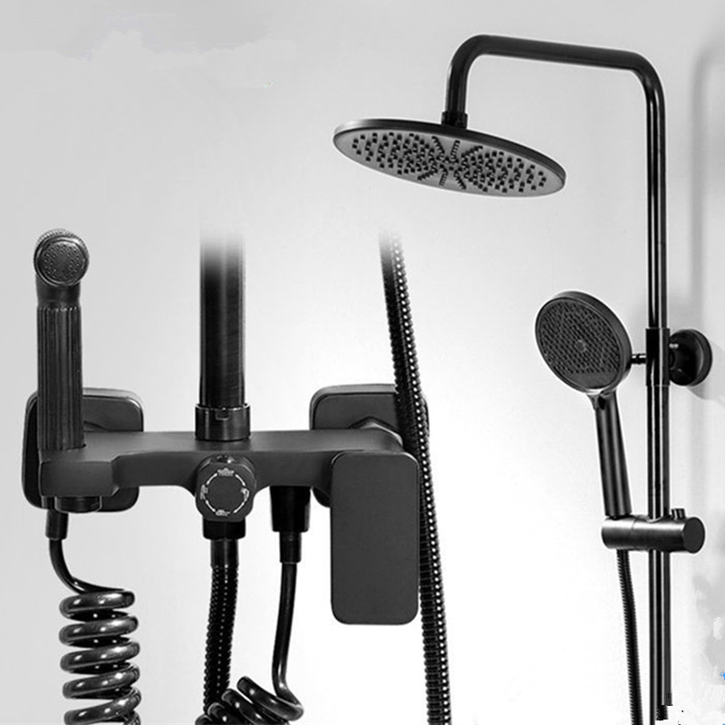 黑色花洒套装家用四功能全铜增压淋浴花洒套装淋雨浴室沐浴器6-01