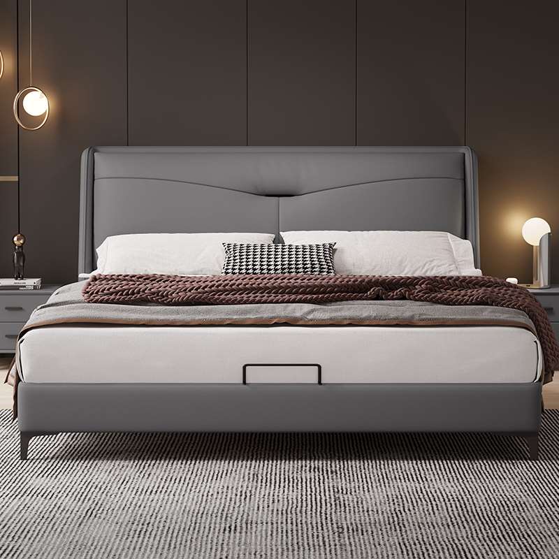 现代简约免洗科技布床轻奢小户型主卧软包双人床1.8米气压储物床