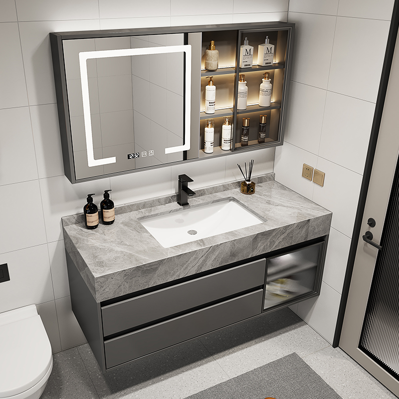 新轻奢岩板洗漱台卫生间镜柜套装现代简约洗脸洗手盆一体浴室柜组