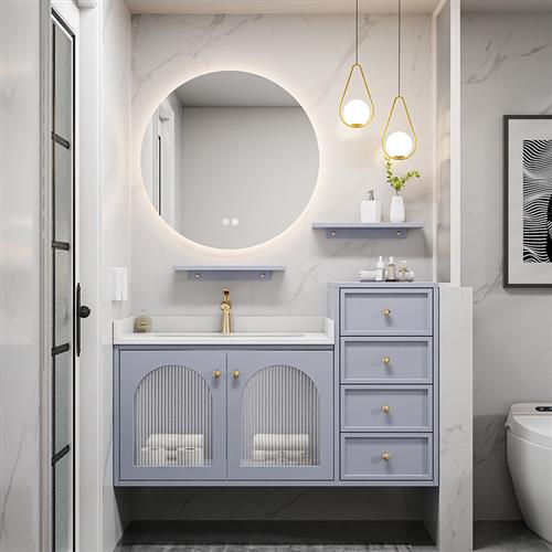 岩板橡木浴室柜组合智能洗漱台卫生间新款定制高低洗手盆柜卫浴柜