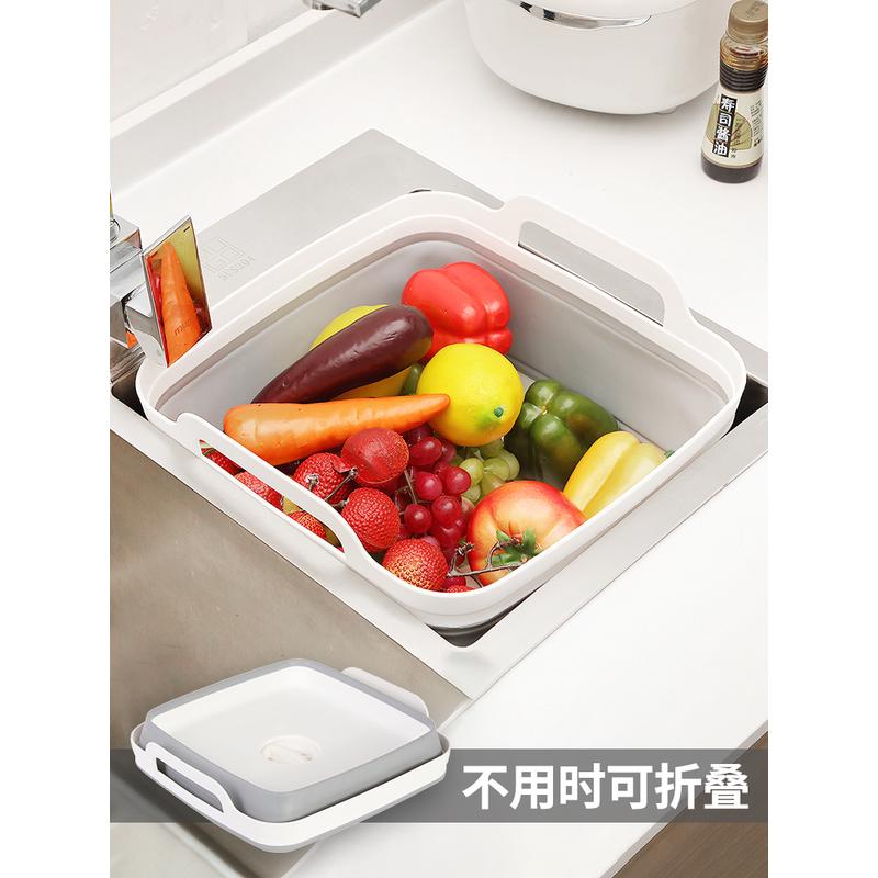 可折叠沥水篮水槽便携式洗菜盆厨房伸缩洗水果塑料家用多功能大号