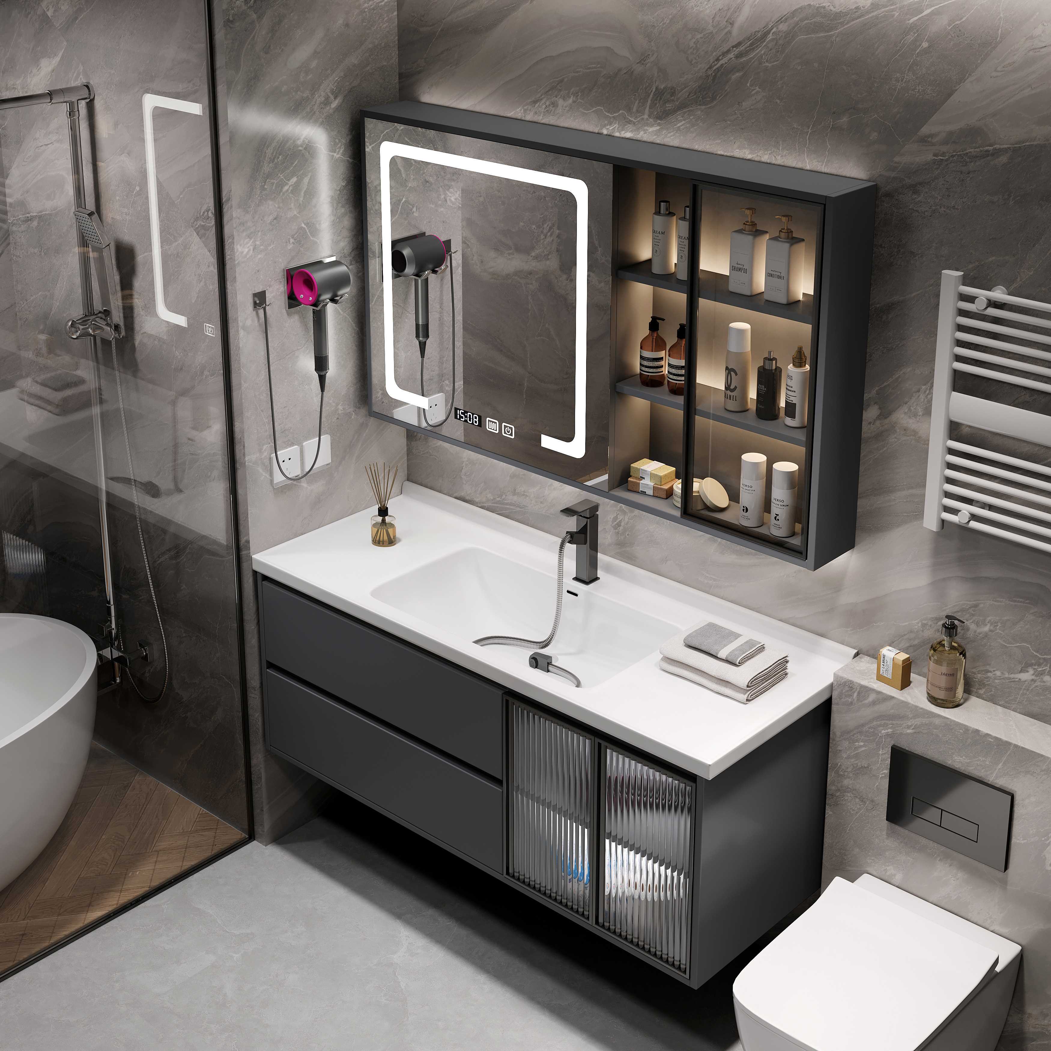2023新款智能浴室柜组合镜柜卫生间洗脸盆陶瓷一体盆洗漱洗手台盆