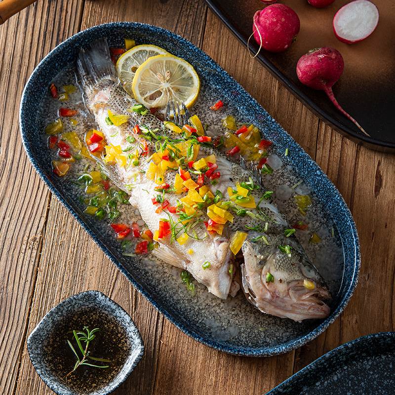 日式餐具鱼盘子创意家用新款椭圆长方形装鱼蒸鱼用的盘子鱼碗盘碟