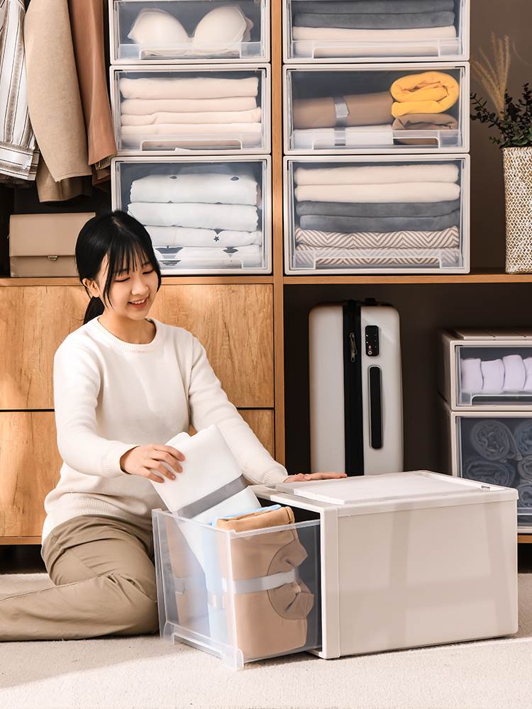 家用日式衣柜衣服收纳箱大容量收纳柜抽屉式储物箱透明杂物整理箱