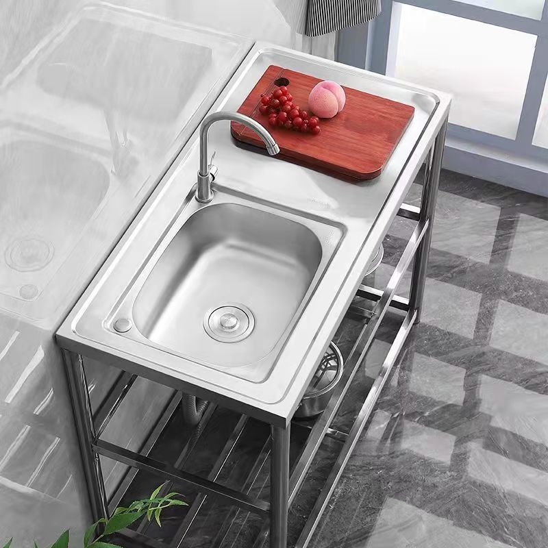 加厚304不锈钢水槽带支架一体成型台面操作台厨房洗菜池洗手盆