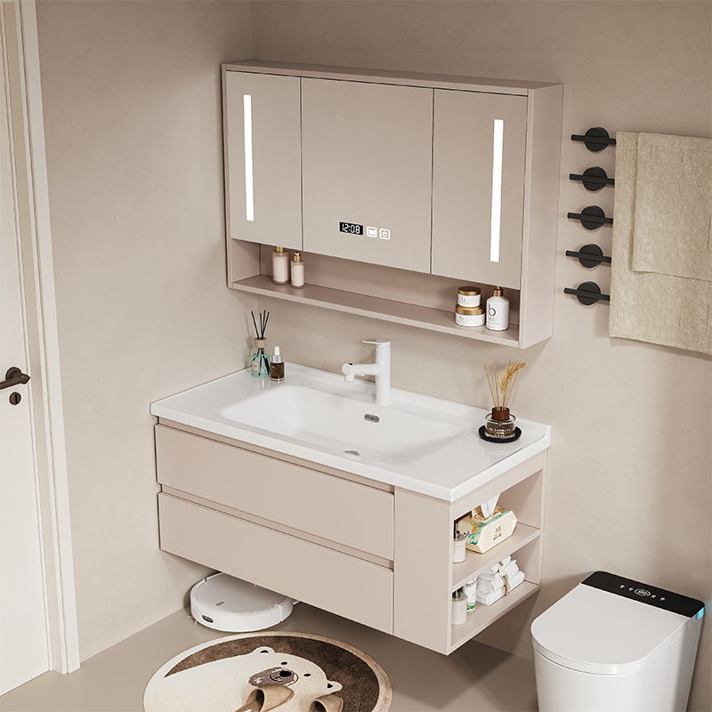 现代简约小户型陶瓷一体盆浴室柜侧边马桶柜洗脸盆柜洗漱台洗手台