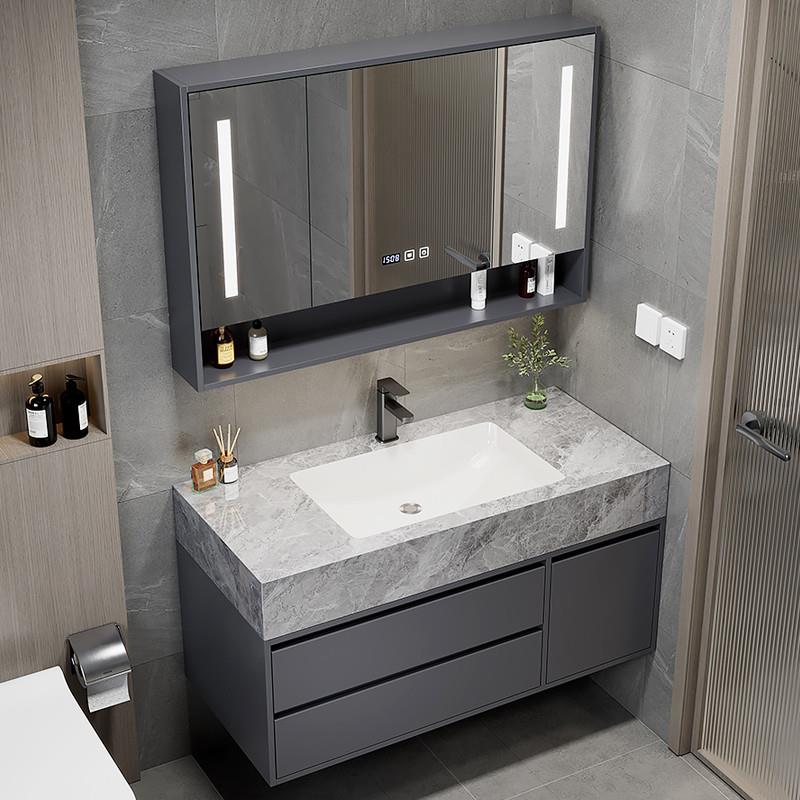 无缝岩板陶瓷一体盆浴室柜组合简约智能化妆室洗漱台洗手洗脸盆柜