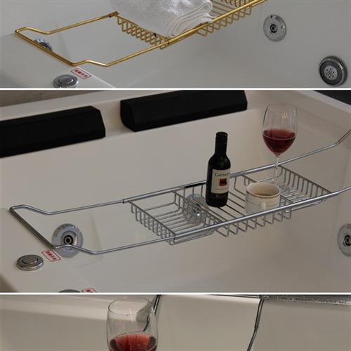 不锈钢多功能伸缩防滑收纳置物架卫生间浴缸可调节泡澡带手机支架