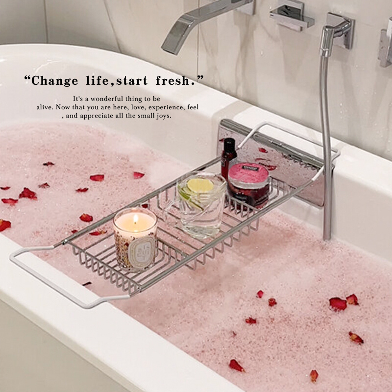 高颜值浴缸置物架多功能不锈钢泡澡支架浴室可伸缩防滑沥水收纳架