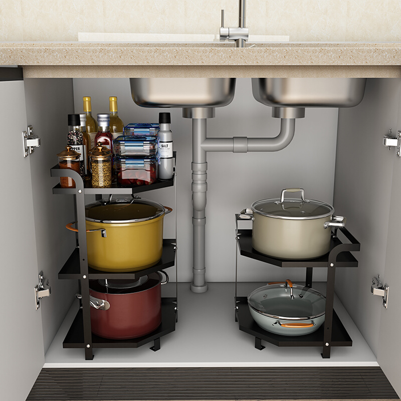 锅架子厨房水槽下放锅锅具置物架多层橱柜内分层收纳架可调整层高