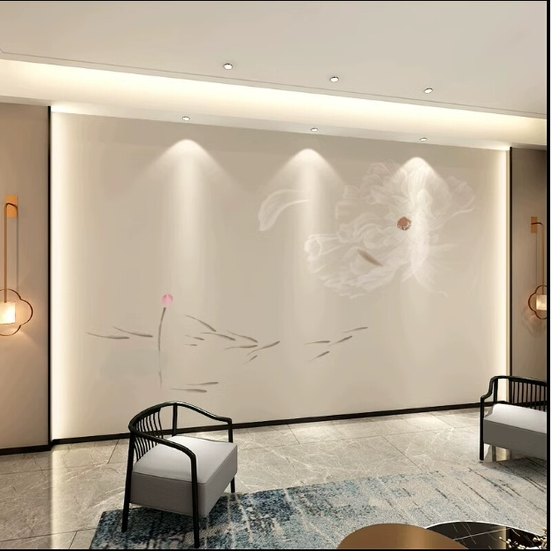 新中式电视背景墙壁布2023年新款山水墙纸客厅卧室沙发墙布壁画