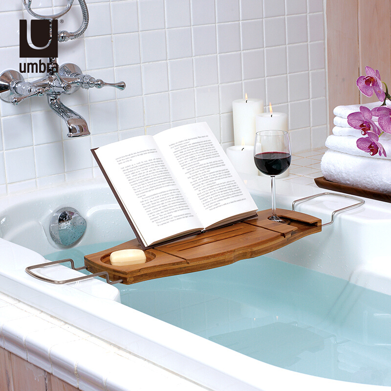 UMBRA伸缩式浴缸架防滑卫生间置物架置物板浴室多功能收纳架竹板