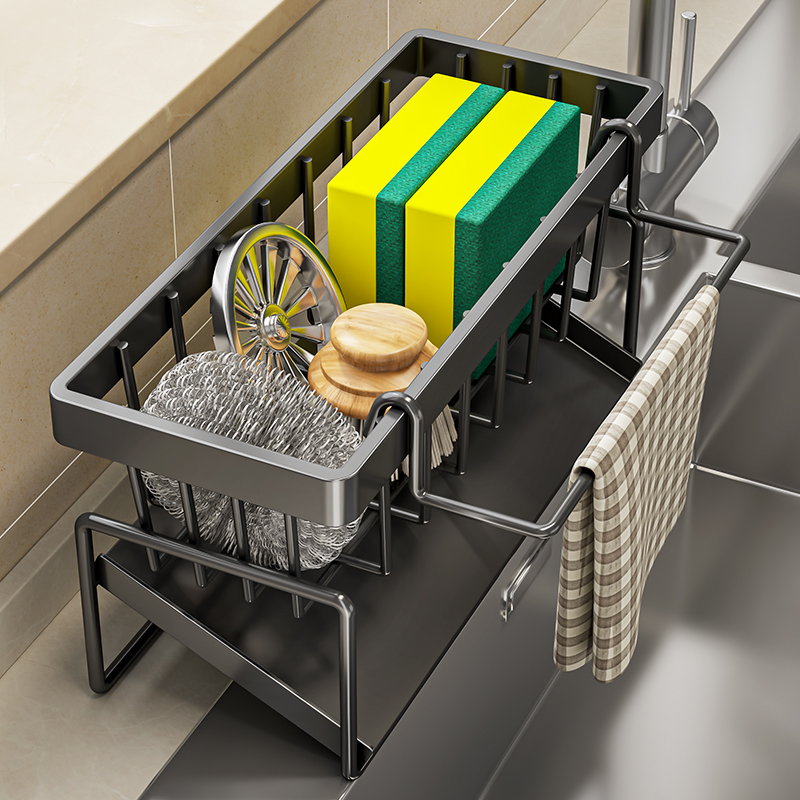 厨房置物架抹布收纳沥水架免打孔家用调料架子水池水龙头水槽神器