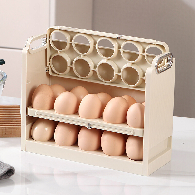 冰箱侧门鸡蛋架可折叠鸡蛋收纳盒双层自动滚蛋器厨房专用装放蛋托