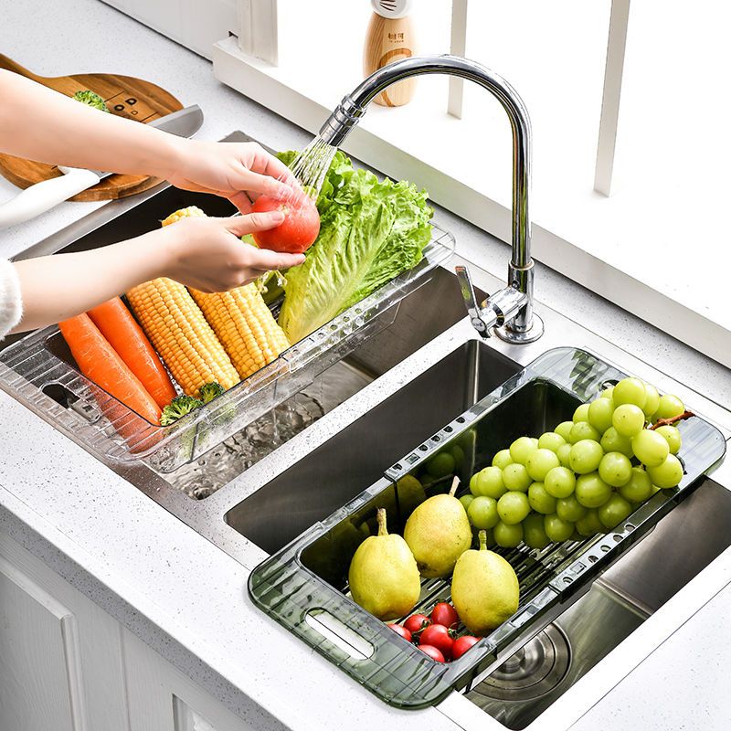 透明加厚可伸缩沥水篮家用厨房水槽洗菜池新款置物架洗菜篮水果篮