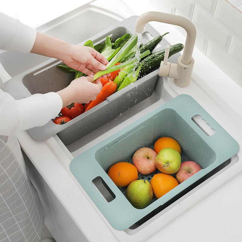 塑料沥水篮免打孔水槽置物架水果蔬菜厨房洗碗池可伸缩篮子水池筐