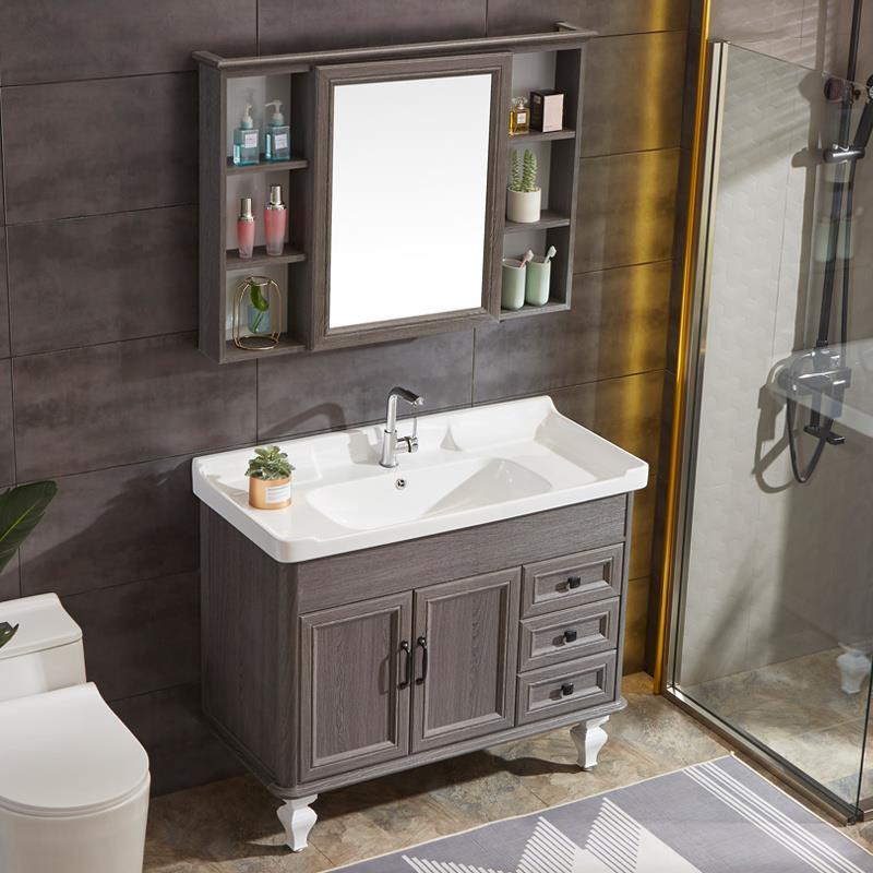 现代简约卫浴PVC浴室柜组合落地式洗濑台洗手盆洗脸盆卫生间镜柜
