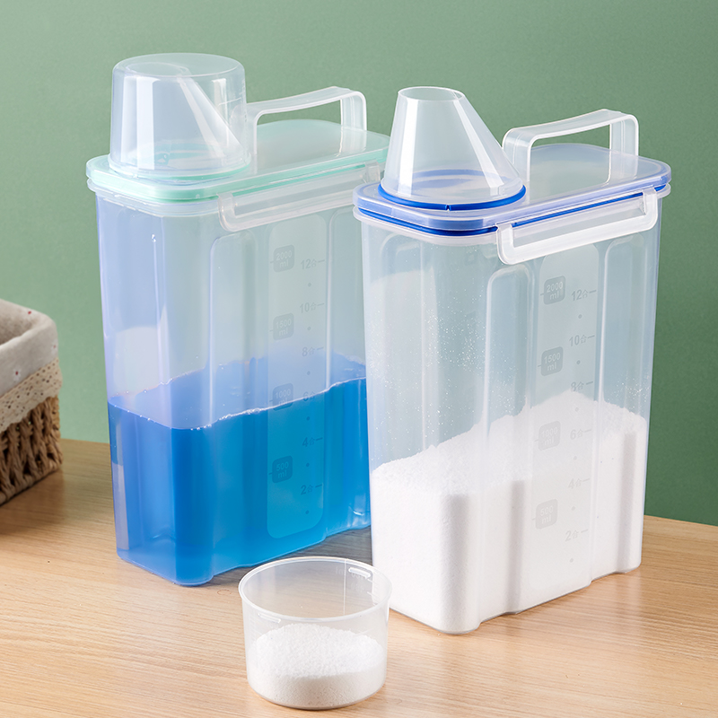 洗衣粉收纳盒带手提塑料容器洗衣液浴室透明密封大容量罐储物盒