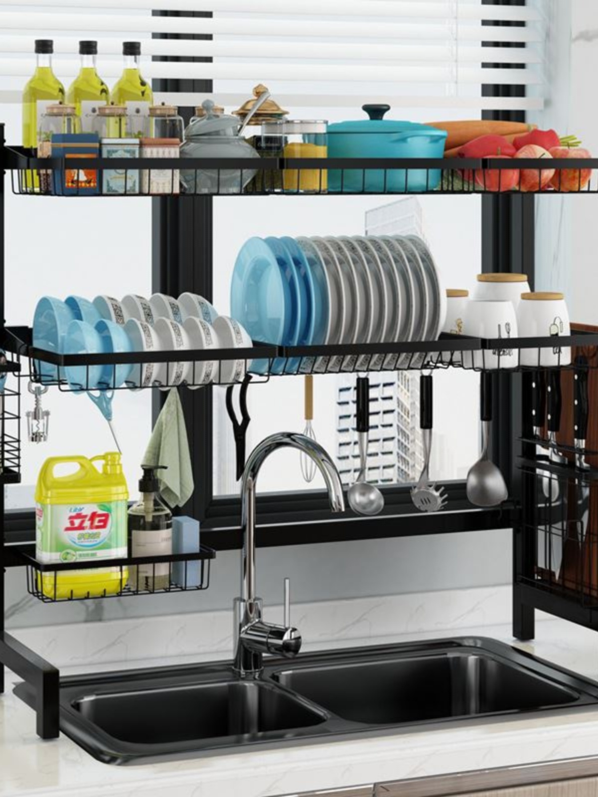 新品厂家黑色不锈钢水槽架晾碗碟架沥水厨房置物架家用水池放碗架
