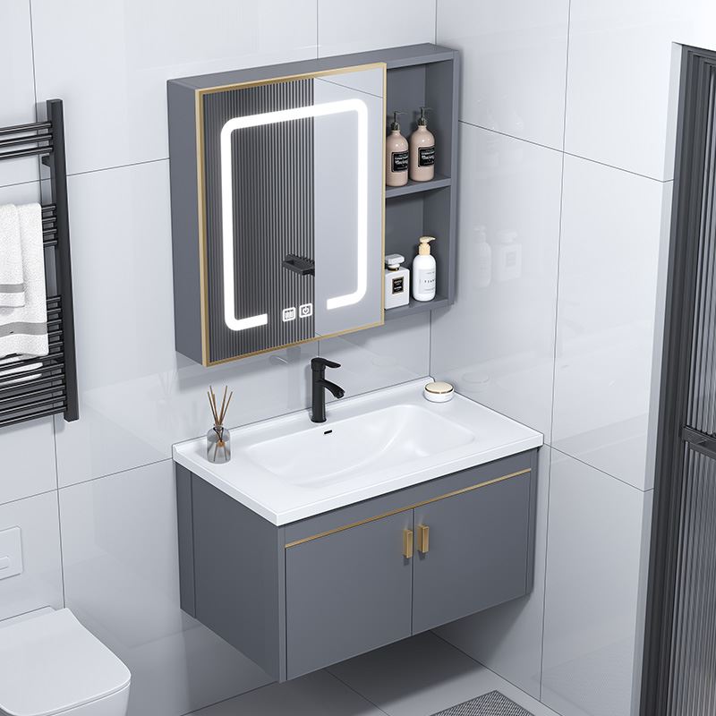 卫生间洗手盆浴室柜组合陶瓷小户型洗脸盆智能镜柜太空铝洗漱台盆