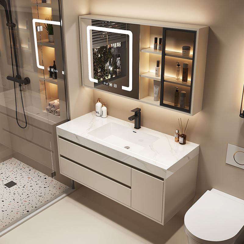岩板无缝拼接陶瓷一体盆新款浴室柜组合卫生间洗手台洗漱台洗脸池