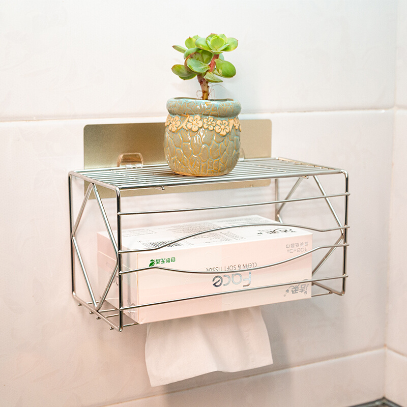 家用厨房浴室不锈钢防水免打孔纸巾架面纸手机多功能置物架