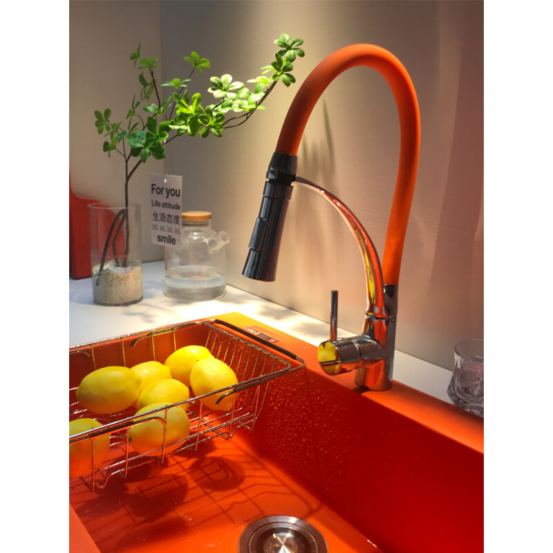 网红B&G橙色石英石水槽厨房中岛盆彩色洗菜盆花岗岩台下台中盆加