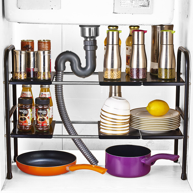 不锈钢下水槽架可伸缩置物架厨房收纳菜盆置物架厨卫下水槽储物架
