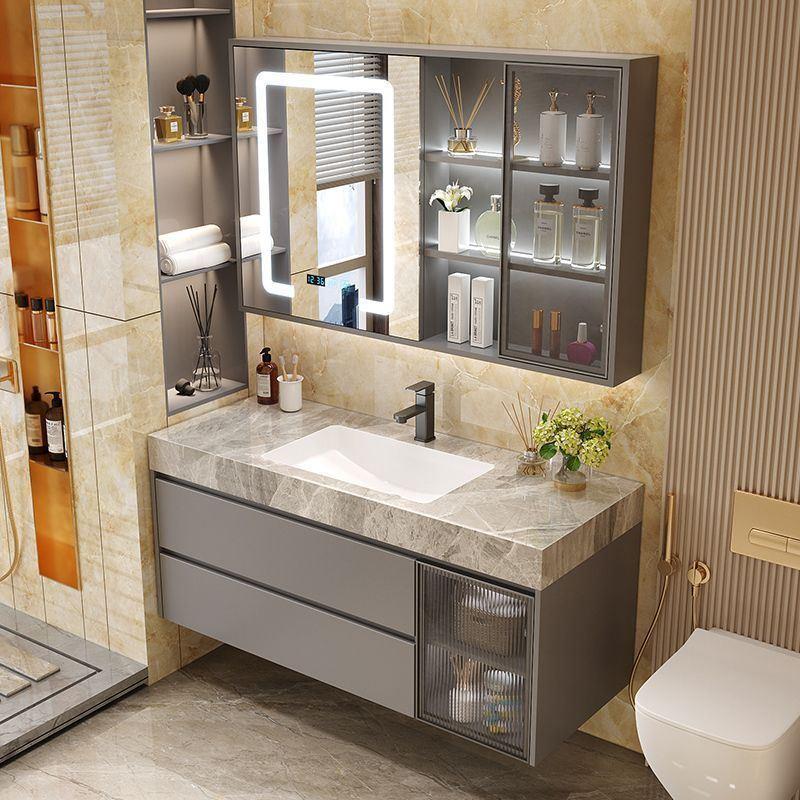 现代简约卫生间岩板无缝拼接陶瓷一体盆浴室柜组合洗脸盆池洗手盆