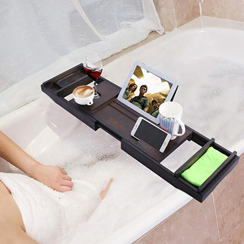 浴缸置物架黑色欧式防水浴缸架伸缩防滑浴缸摆件泡澡神器浴缸托盘