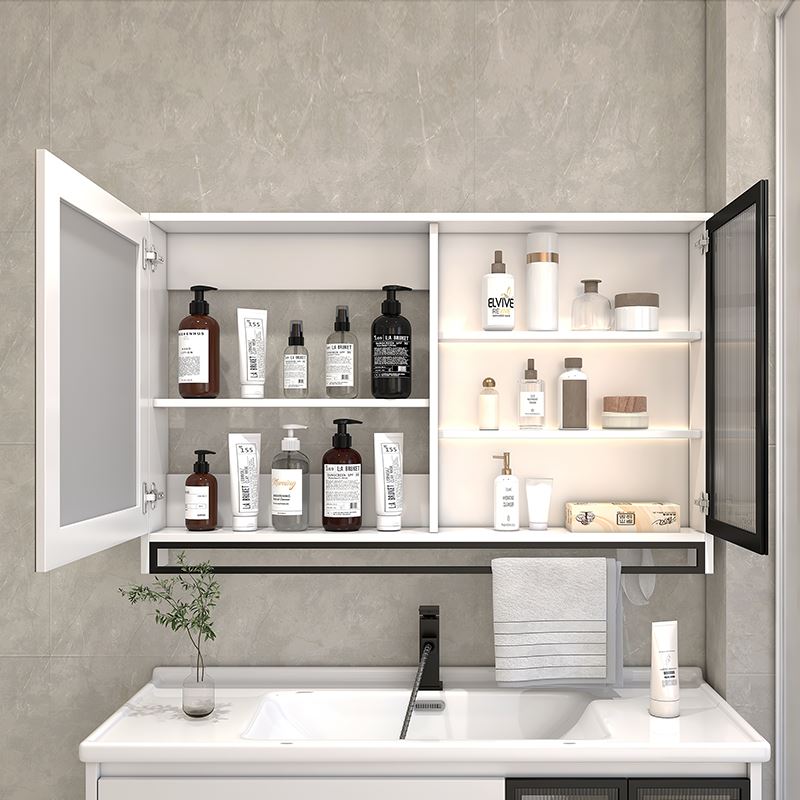 壁挂收纳盒除雾定制墙式带灯浴室镜在卫浴右卫生间镜门镜子单独柜