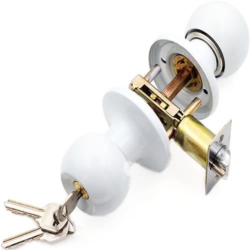 白色球形锁三杆锁圆锁铝合金门塑钢门卫浴三插锁卫生间球形锁门锁