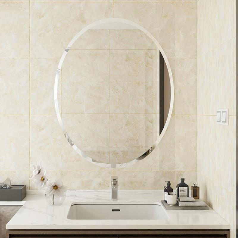 玻璃圆形壁挂洗手间带浴室镜子无框化妆镜镜子椭圆家用灯光洗脸盆
