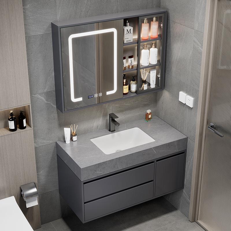 岩板陶瓷一体盆浴室柜组合现代简约卫浴卫生间洗手台面漱洗脸盆柜