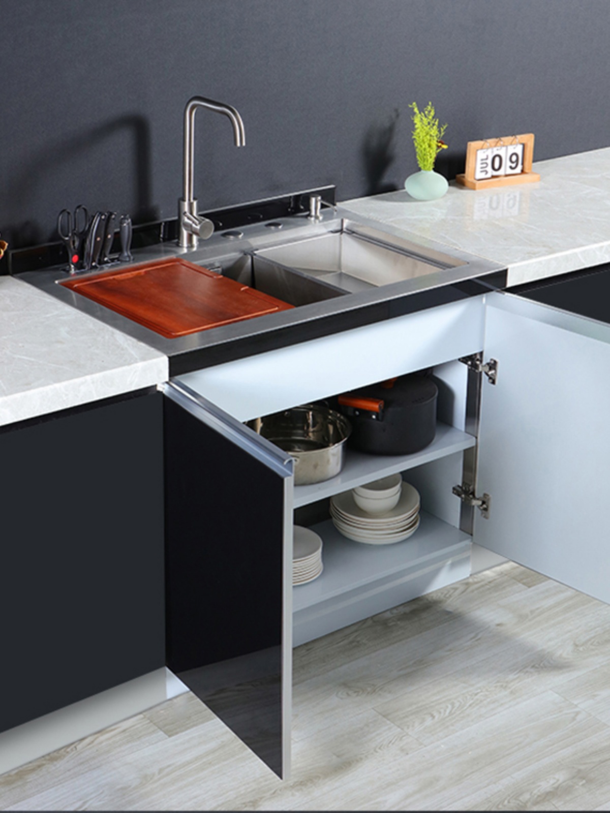 森琴C6集成水槽厨房 一体柜洗菜盆小户型单双槽 手工拉丝304水盆