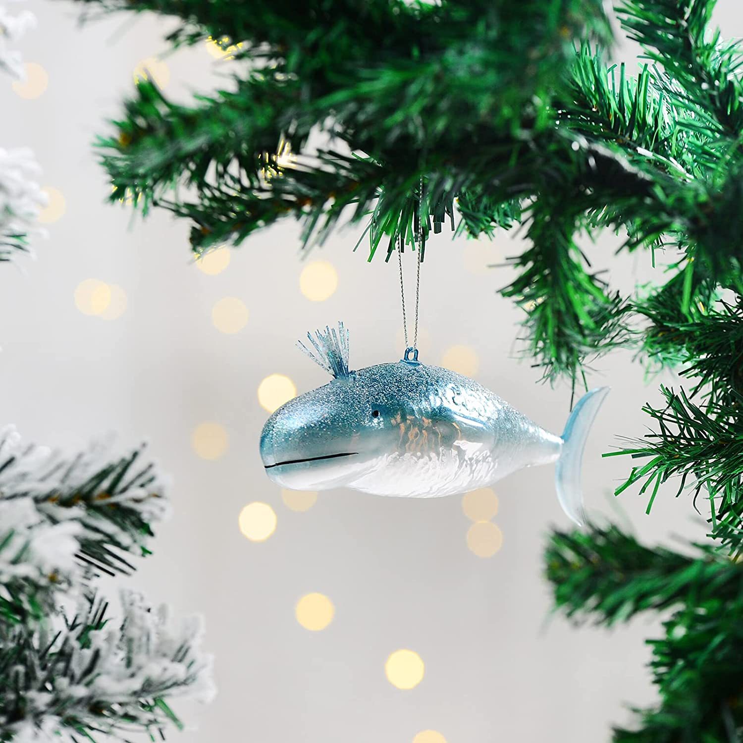 玻璃吹制装饰品圣诞树，家庭装饰礼物蓝鲸圣诞装饰