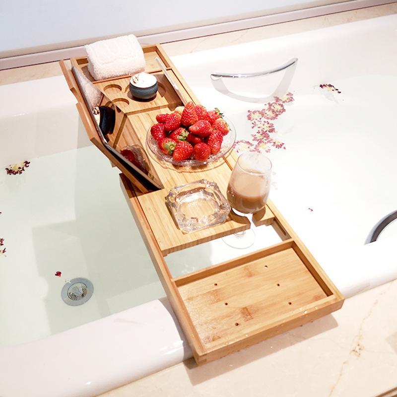 浴缸泡澡置物架伸缩支架架浴盆防滑多功能卫生间手机欧式竹制平板