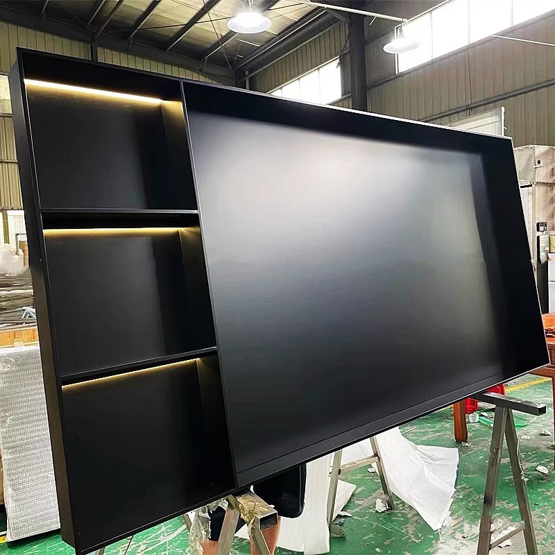 不锈钢电视机壁龛嵌入式钢板柜铝板柜客厅背景墙金属柜75寸电视柜