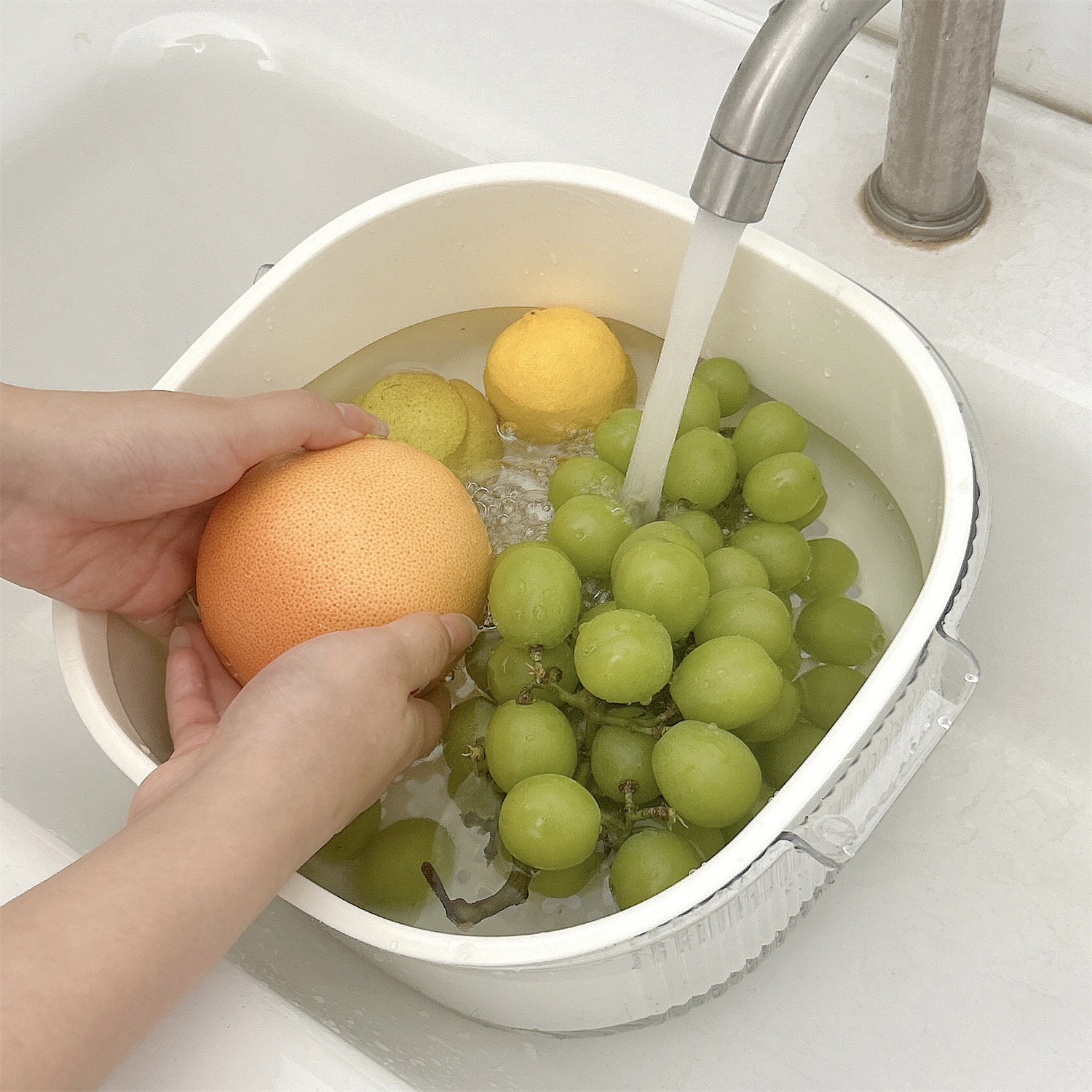 水果盘家用2024新款多功能双层洗菜盆沥水篮厨房水槽大号果盆果篮