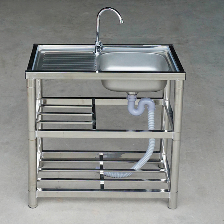 不锈钢水槽家用简易加厚单槽双槽厨房洗菜盆洗碗池带平台落地支架