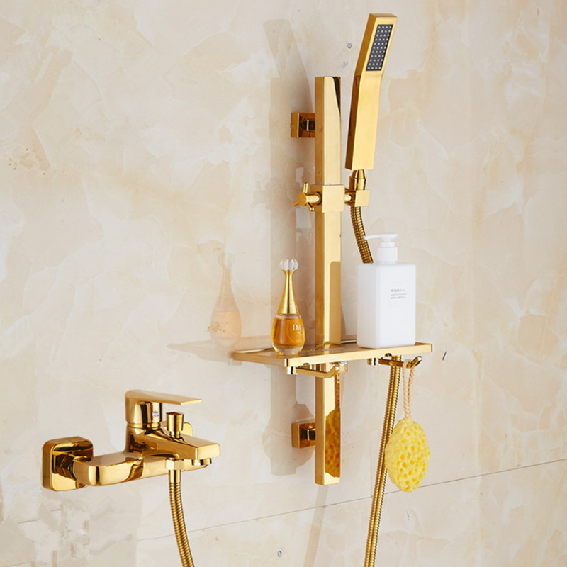 欧式简易淋浴花洒套装全铜金色手持花洒浴缸龙头花洒增压淋浴器