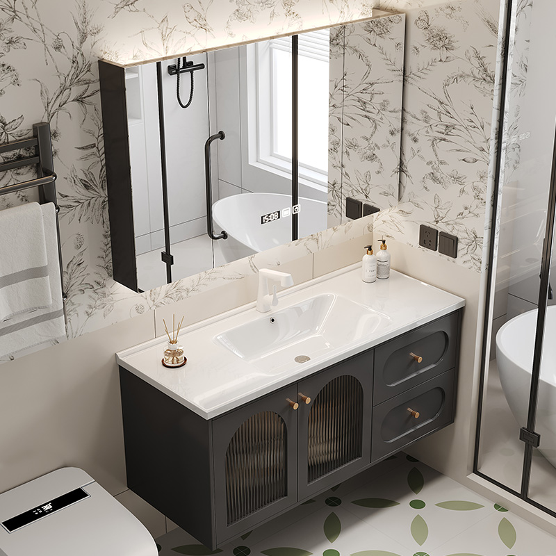 法式复古浴室柜组合陶瓷一体盆美式实木洗漱台卫生间洗脸洗手盆柜