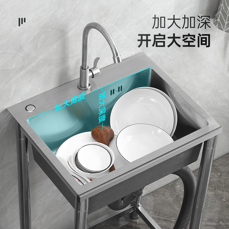 新品厨房不锈钢水槽单槽洗菜盆手工水池带支架子家用加厚洗手盆洗