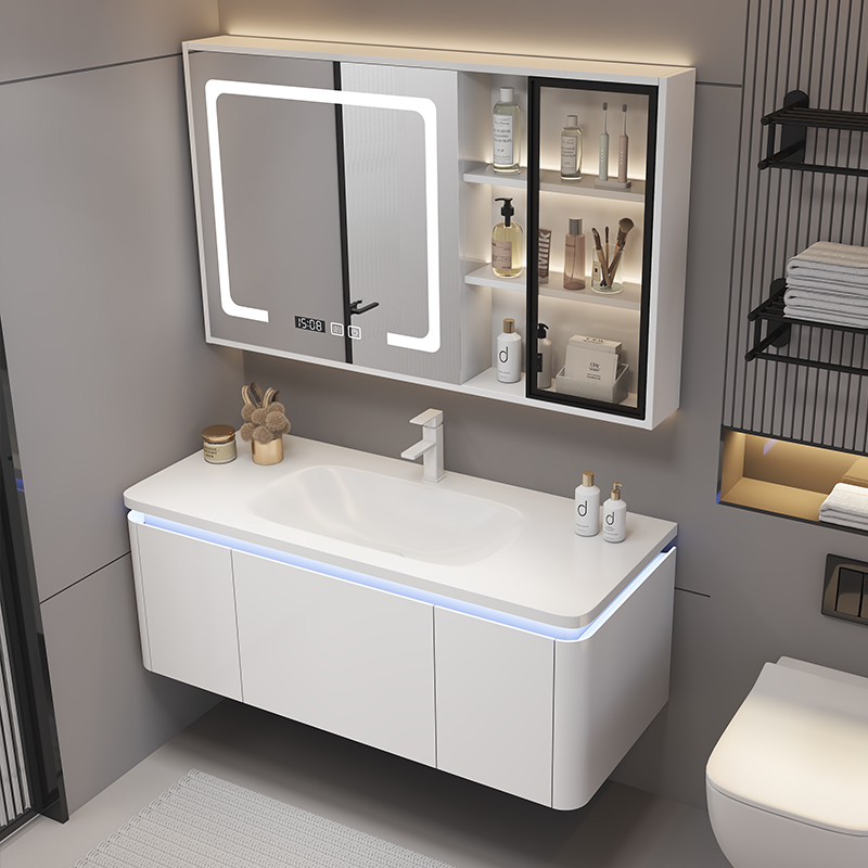 现代橡木一体盆浴室柜智能简约卫生间洗漱台洗脸洗手盆组合卫浴柜