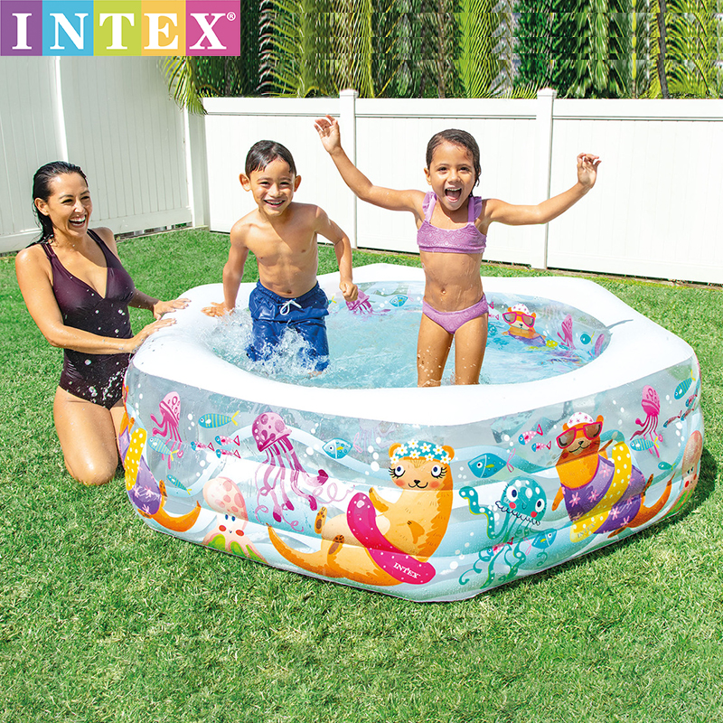 INTEX充气游泳池圆形婴幼儿浴盆宝宝浴缸方形水池儿童泳池球池
