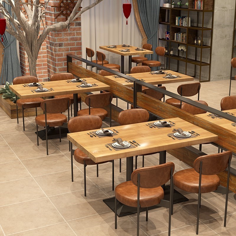 美式工业风铁艺长条桌酒店清吧实木餐桌椅组合商用餐厅长方形桌子